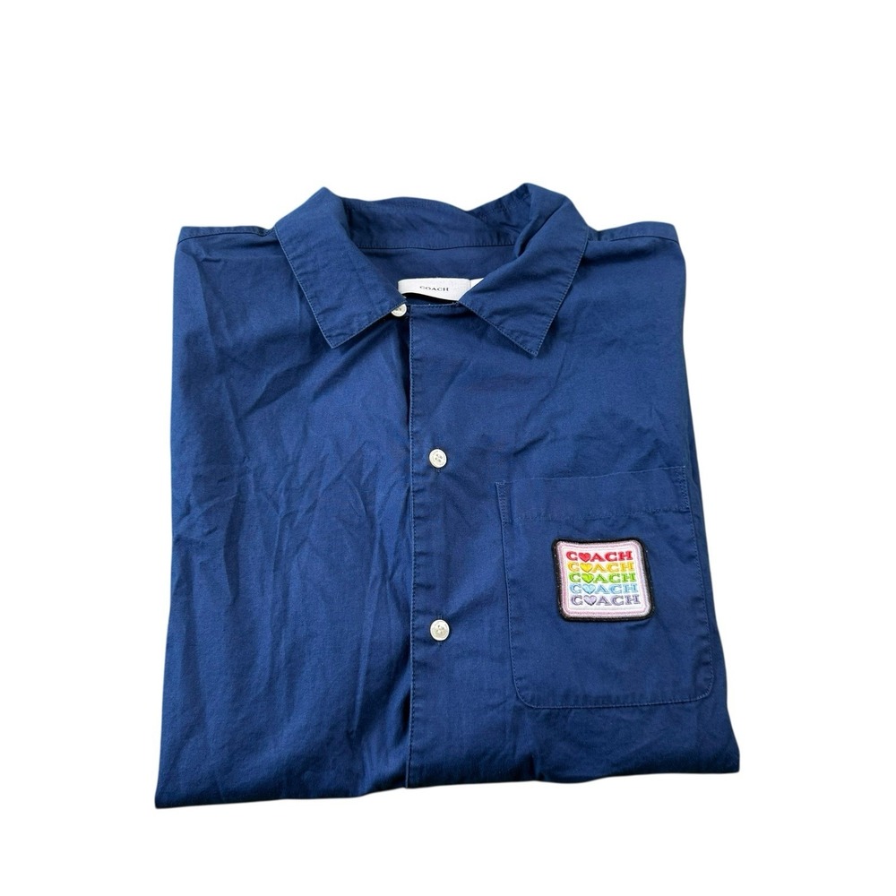 COACH Blue Cotton S/S Pride Button Front Size Medium M
